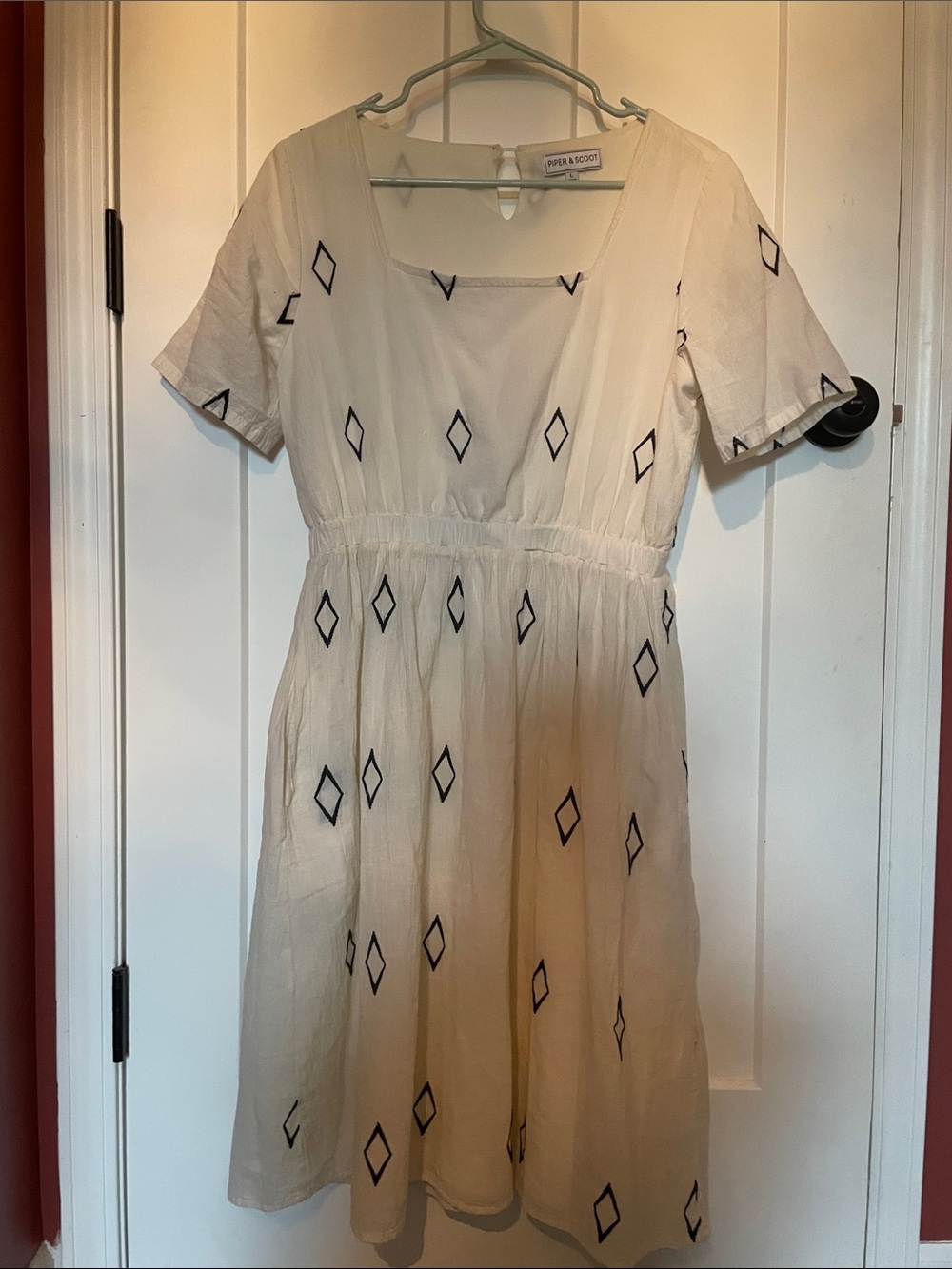 Piper & Scoot Ivory Dress with Black Diamond Embroidery